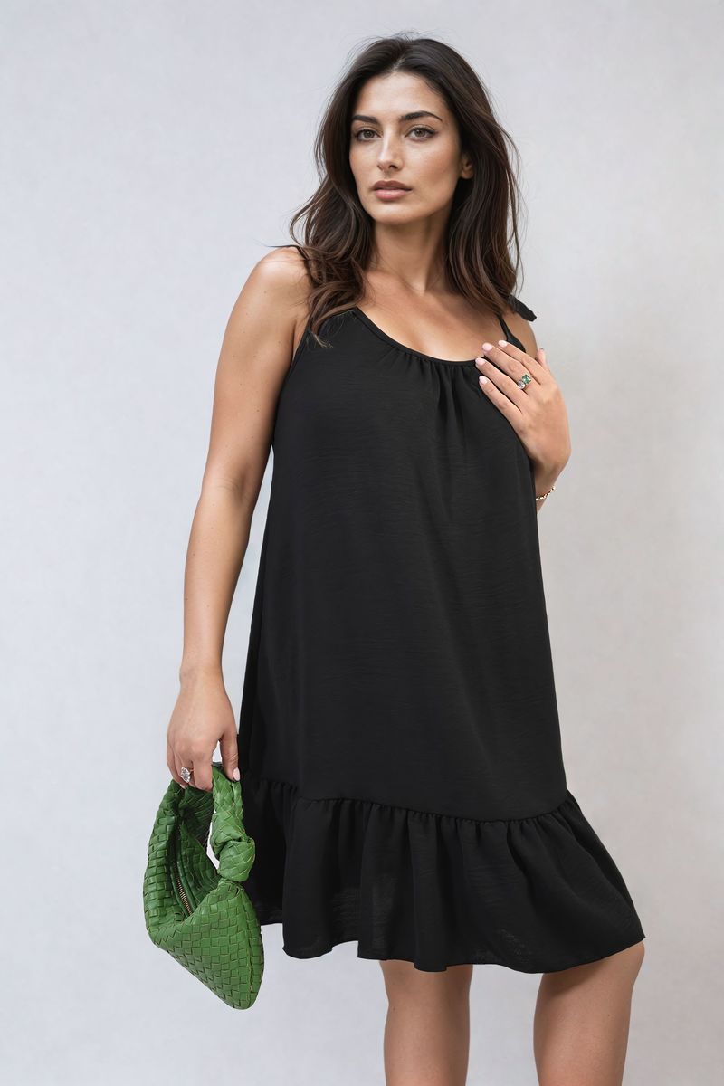 Backless Tie-up Spaghetti Strap Frill Hem Mini Dress - BB Fashion Outlet