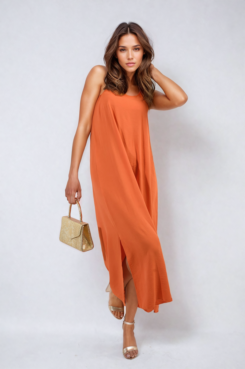 Spaghetti Strap Side Slit Maxi Dress - BB Fashion Outlet