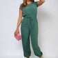 Short Sleeve Cinched Waist Jumpsuit