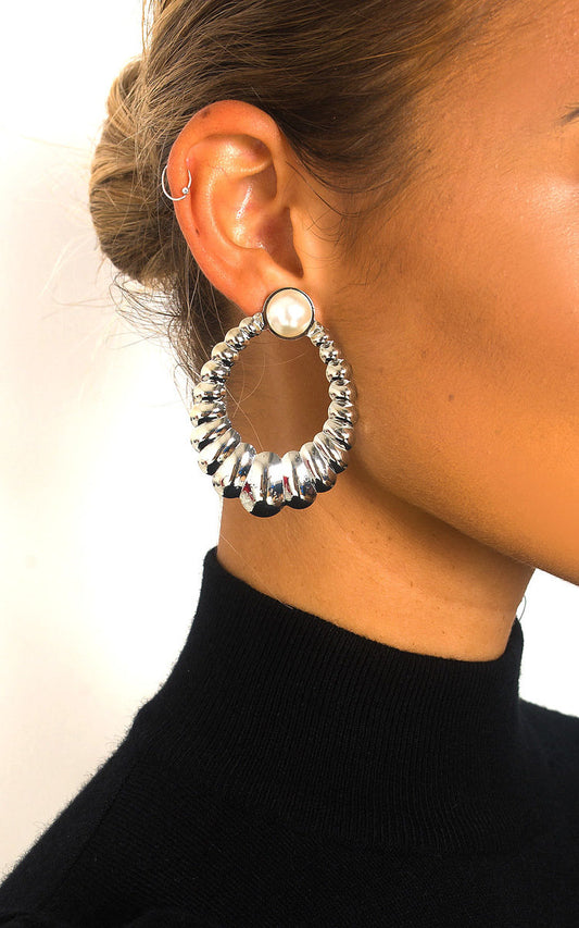 Pearl Detail Statement Hoop Earrings