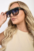 Square Oversized Sunglasses with Gold Stripe - BB Fashion Outlet