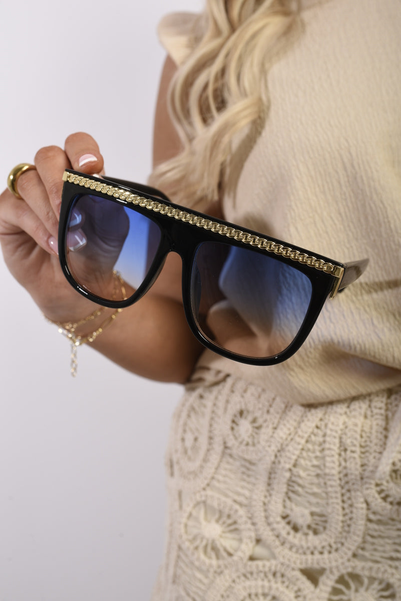 Square Oversized Sunglasses with Gold Stripe - BB Fashion Outlet