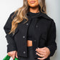 Cropped Long Sleeve Collared Jacket with Pockets