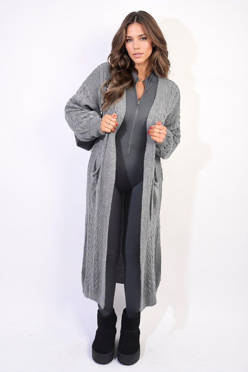 Front Open Long Knitted Cardigan with Front Pockets