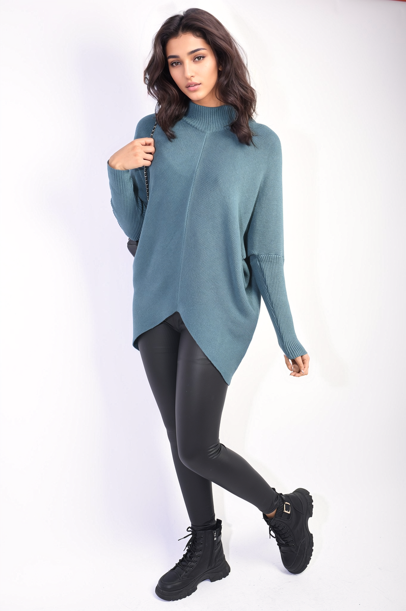 Turtle Neck Longline Knitted Jumper