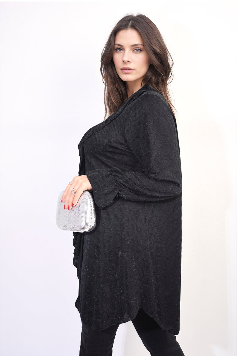 Oversized Satin Ruffle Shirt Dress - BB Fashion Outlet