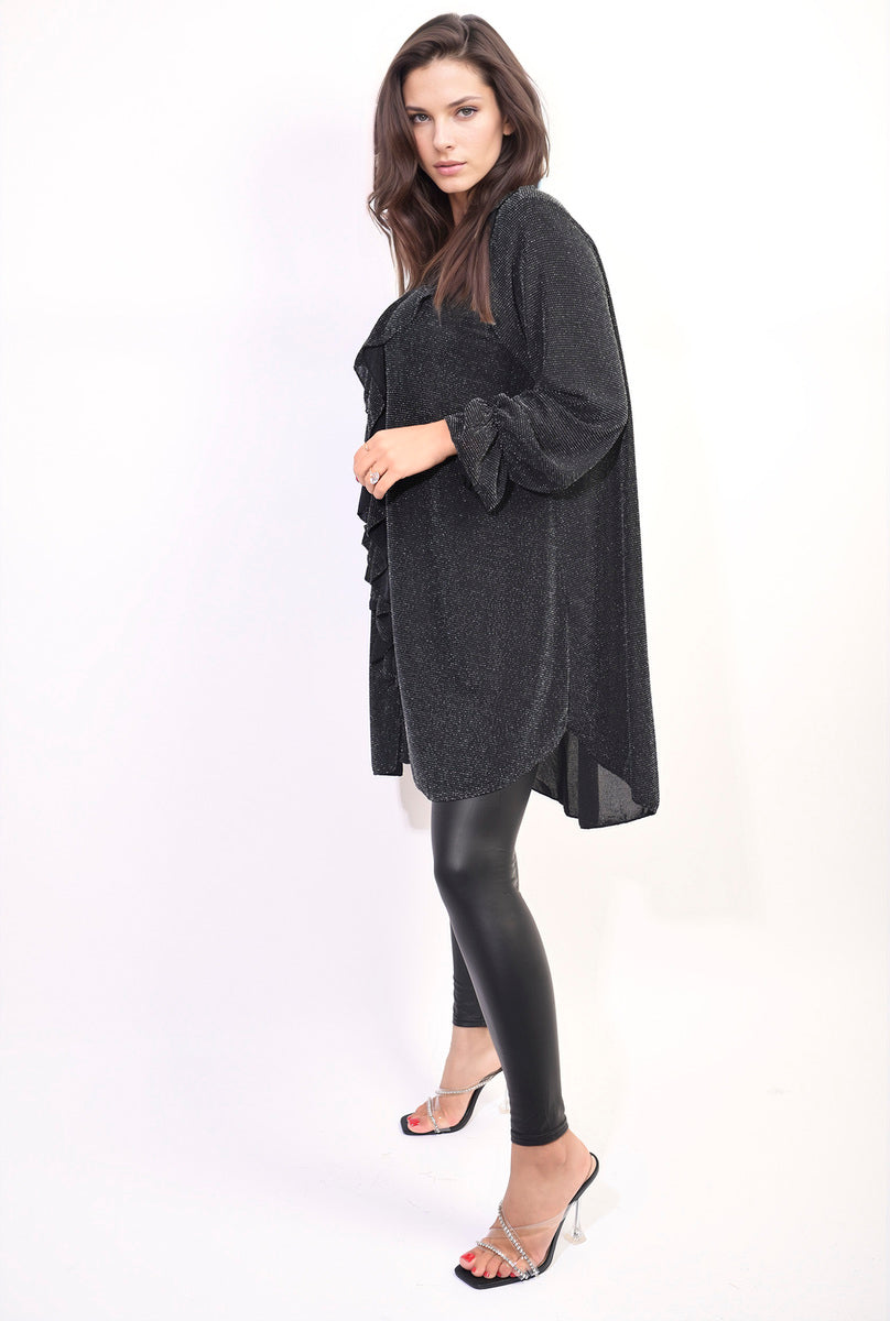 Oversized Satin Ruffle Shirt Dress - BB Fashion Outlet