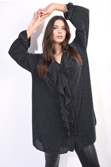 Oversized Satin Ruffle Shirt Dress - BB Fashion Outlet