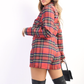 Long Sleeve Checked Playsuit with Front Buttons Detail - BB Fashion Outlet