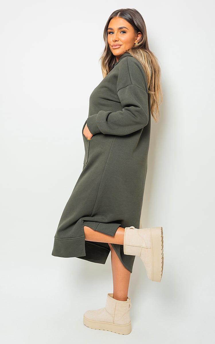 Kangaroo Pocket Long Loose Hoodie Dress