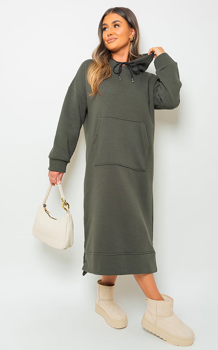 Kangaroo Pocket Long Loose Hoodie Dress