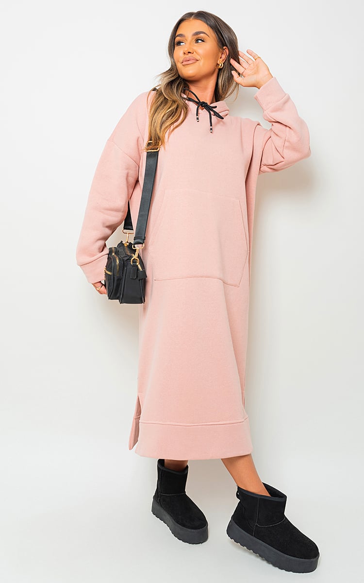 Kangaroo Pocket Long Loose Hoodie Dress