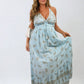 Dazzling Leaf Print Spaghetti Strap Maxi Dress