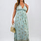 Dazzling Leaf Print Spaghetti Strap Maxi Dress