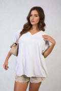 Short Sleeve V-Neck Loose Top - BB Fashion Outlet