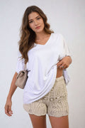 Short Sleeve V-Neck Loose Top - BB Fashion Outlet