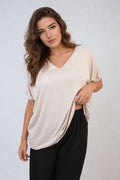 Short Sleeve V-Neck Loose Top - BB Fashion Outlet