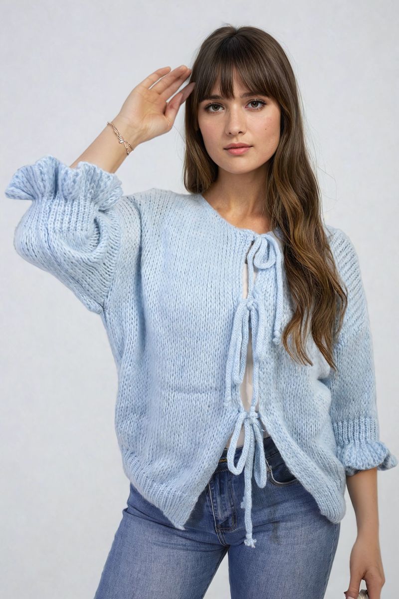 Tie Front Detail Chunky Knit Jumper - BB Fashion Outlet