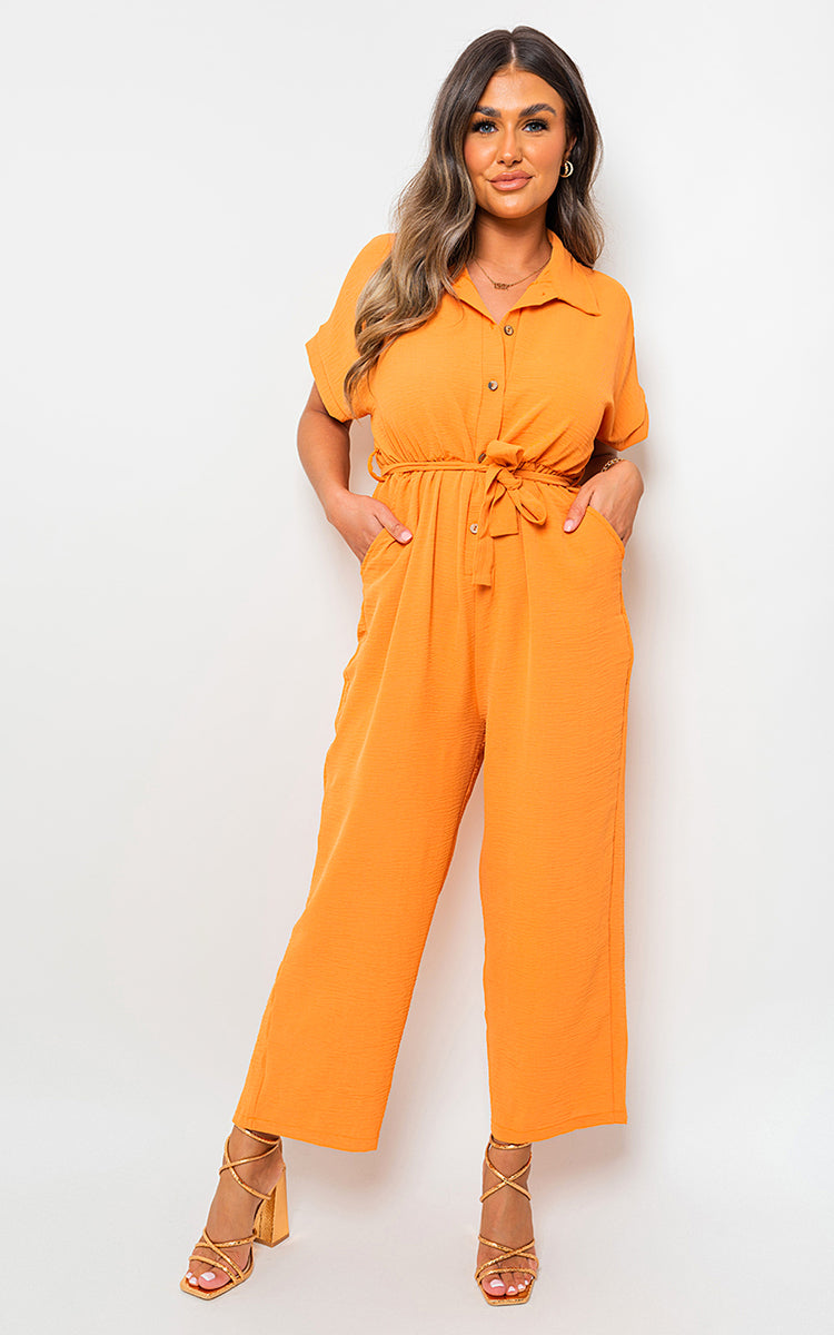 Casual Tie Waist Short Sleeve Jumpsuit - BB Fashion Outlet