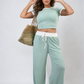 Contrasting Trim Crop Top and Trousers Co-ord Set