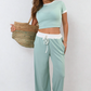 Contrasting Trim Crop Top and Trousers Co-ord Set