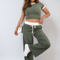 Contrasting Trim Crop Top and Trousers Co-ord Set