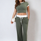 Contrasting Trim Crop Top and Trousers Co-ord Set