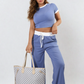 Contrasting Trim Crop Top and Trousers Co-ord Set