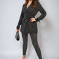 Collared Long Sleeve V-Neck Belted Blazer Jacket