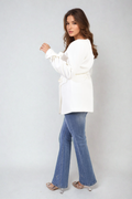 Collared Long Sleeve V-Neck Belted Blazer Jacket - BB Fashion Outlet