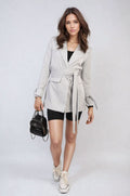 Collared Long Sleeve V-Neck Belted Blazer Jacket - BB Fashion Outlet