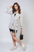 Collared Long Sleeve V-Neck Belted Blazer Jacket - BB Fashion Outlet