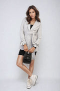 Collared Long Sleeve V-Neck Belted Blazer Jacket - BB Fashion Outlet