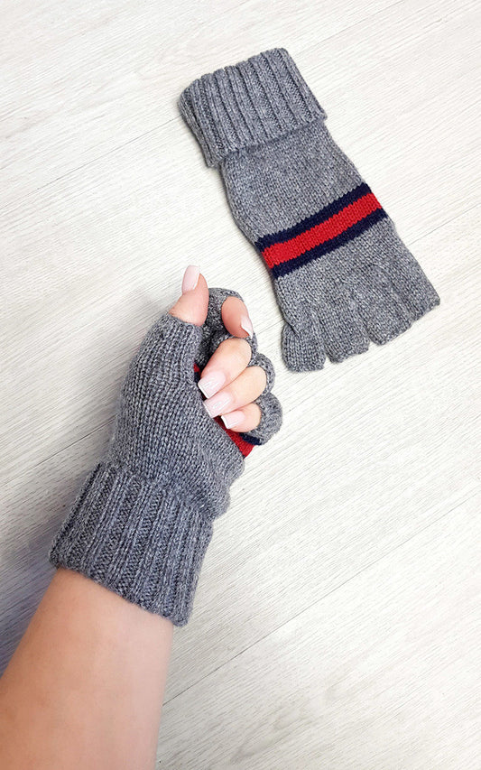 Fingerless Gloves with Stripe Detail