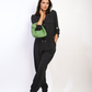 Collar Button-Front Jogger Drawstring Jumpsuit