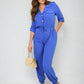 Collar Button-Front Jogger Drawstring Jumpsuit