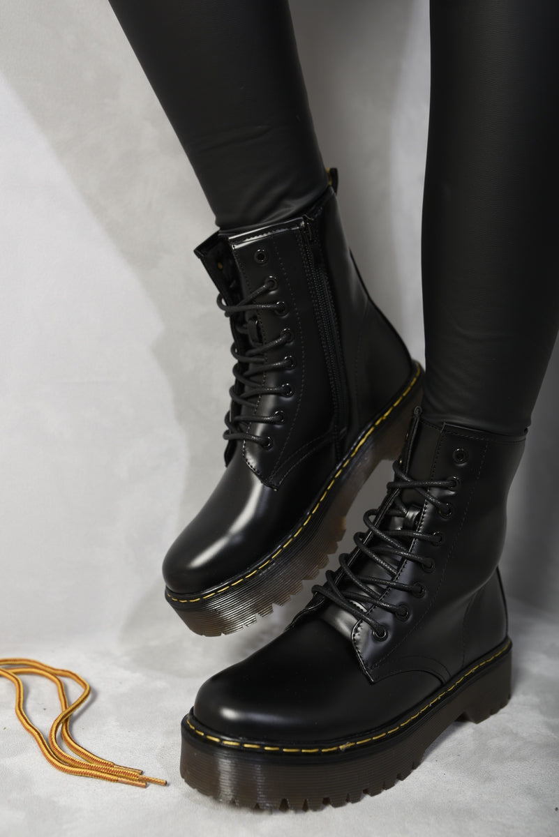 Combat Lace Up Side Zip Platform Chunky Boots