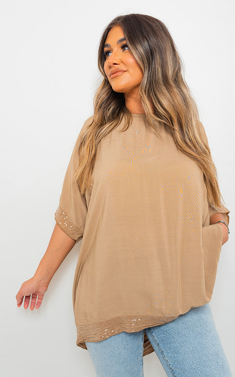 Oversized Sequin Trim Top