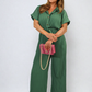 Tie Waist Short Sleeve Pleated Jumpsuit