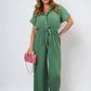 Tie Waist Short Sleeve Pleated Jumpsuit