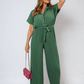 Tie Waist Short Sleeve Pleated Jumpsuit