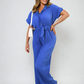 Tie Waist Short Sleeve Pleated Jumpsuit