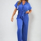 Tie Waist Short Sleeve Pleated Jumpsuit