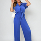 Tie Waist Short Sleeve Pleated Jumpsuit