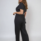 Tie Waist Short Sleeve Pleated Jumpsuit