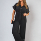 Tie Waist Short Sleeve Pleated Jumpsuit