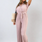 Tie Waist Short Sleeve Pleated Jumpsuit