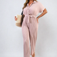 Tie Waist Short Sleeve Pleated Jumpsuit