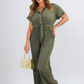 Tie Waist Short Sleeve Pleated Jumpsuit