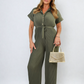 Tie Waist Short Sleeve Pleated Jumpsuit